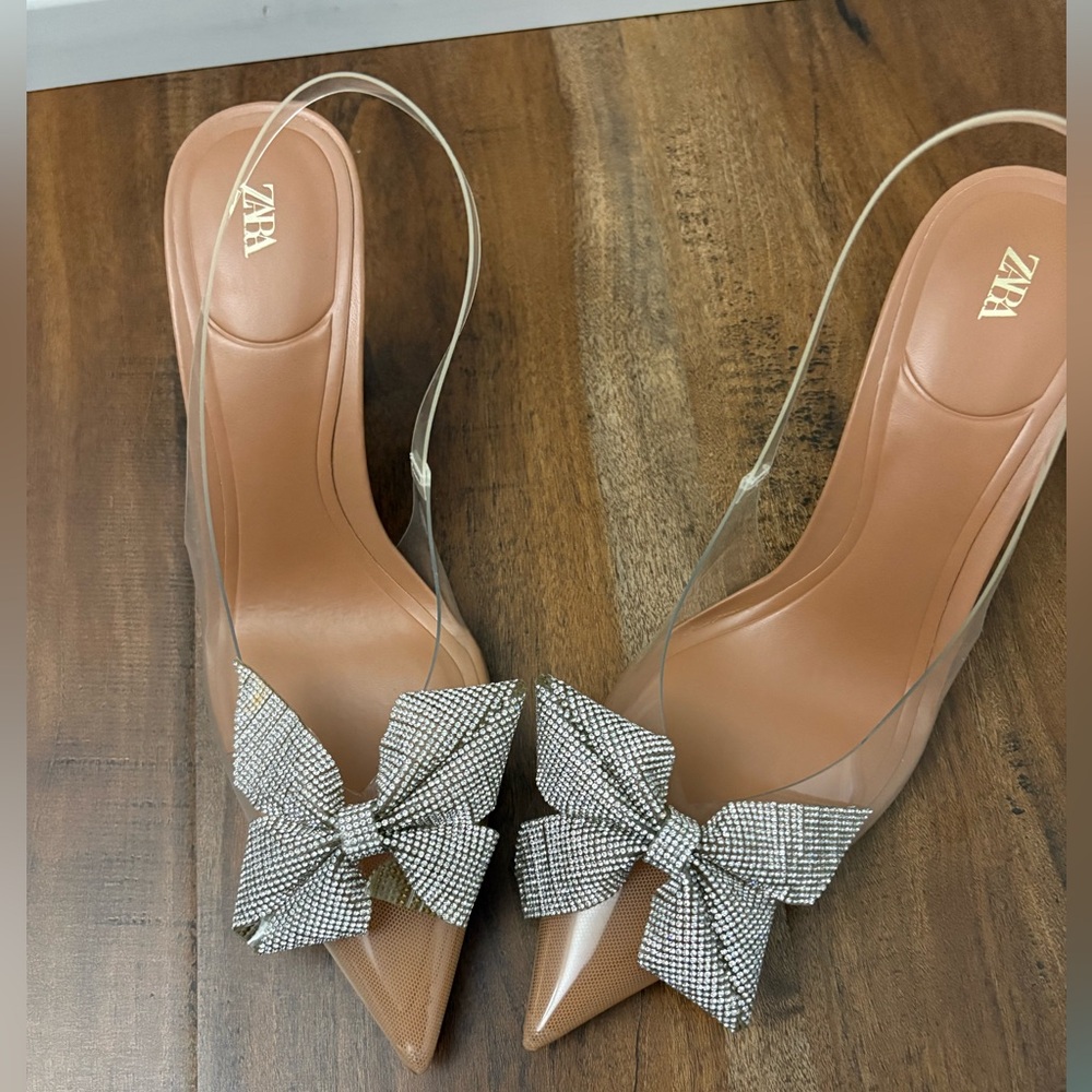 Zara rhinestone bow heels.